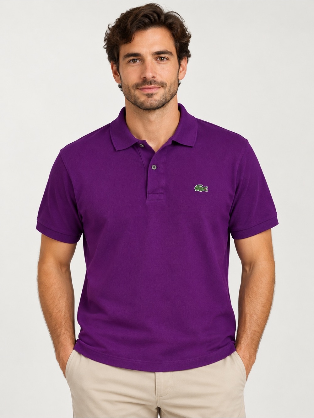 Lacoste Classic Fit Polo Cotton Polo in Purple Size Medium